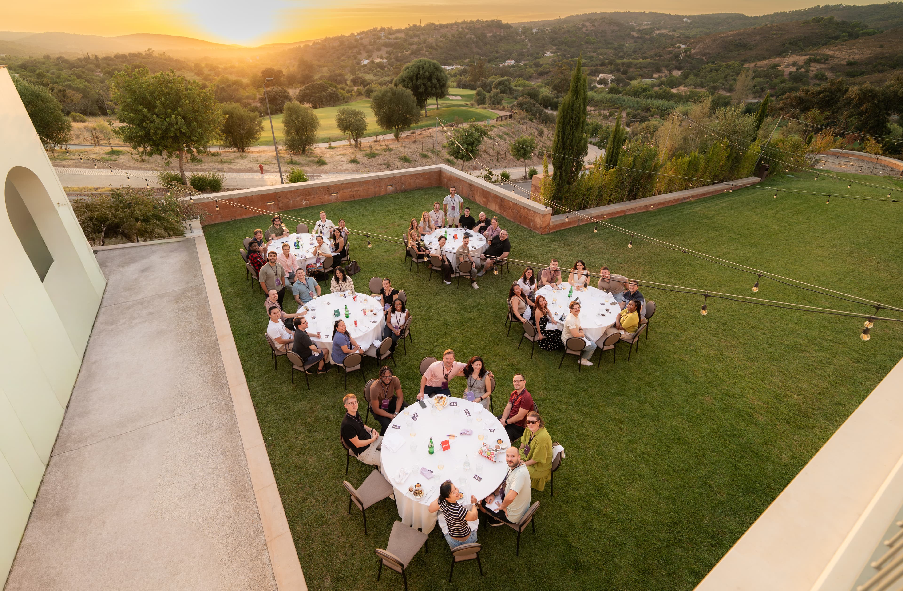 Team dinner on the lawn at the company offsite